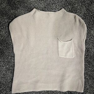 Beige Knit Sleeveless Sweater with Pocket
